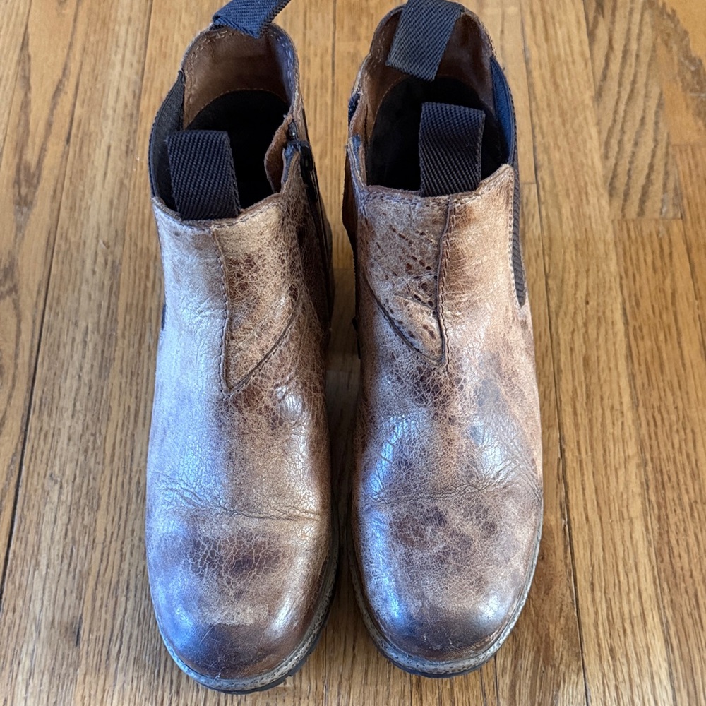 Distressed Brown Leather Ankle Booties